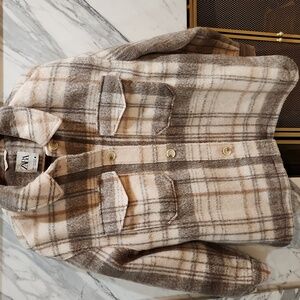 ZARA Plaid Button-Up Jacket